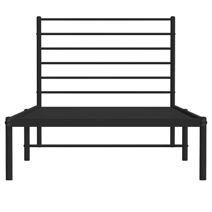 Metal Bed Frame without Mattress with Headboard Black 107x203cm