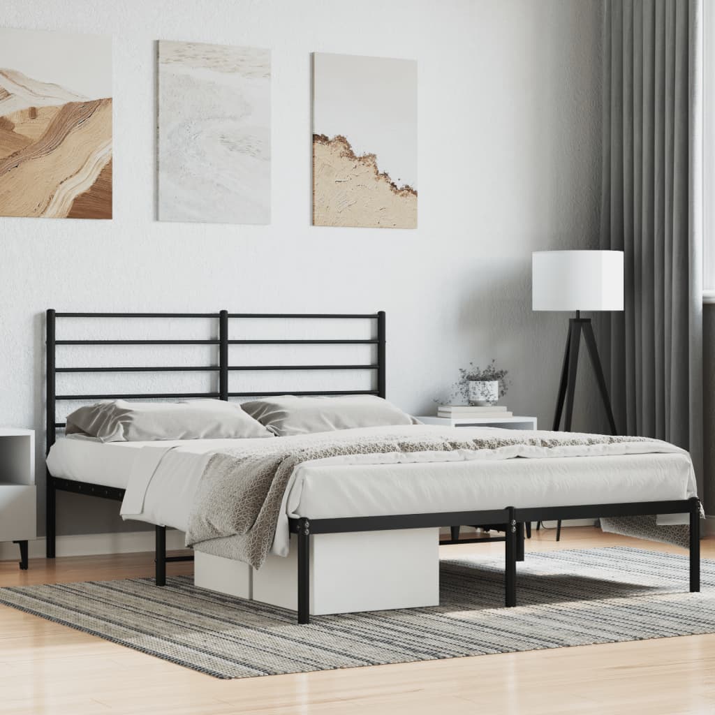 Metal Bed Frame without Mattress with Headboard Black 120x200cm