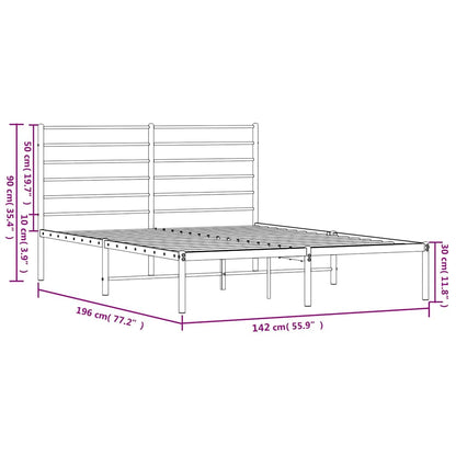 Metal Bed Frame without Mattress with Headboard Black 135x190cm