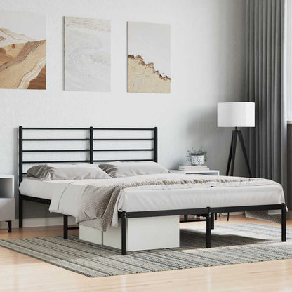 Metal Bed Frame without Mattress with Headboard Black 140x190cm