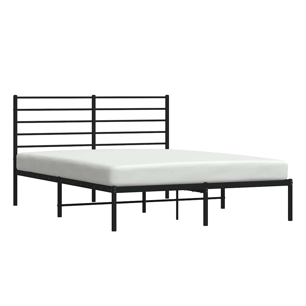 Metal Bed Frame without Mattress with Headboard Black 140x190cm
