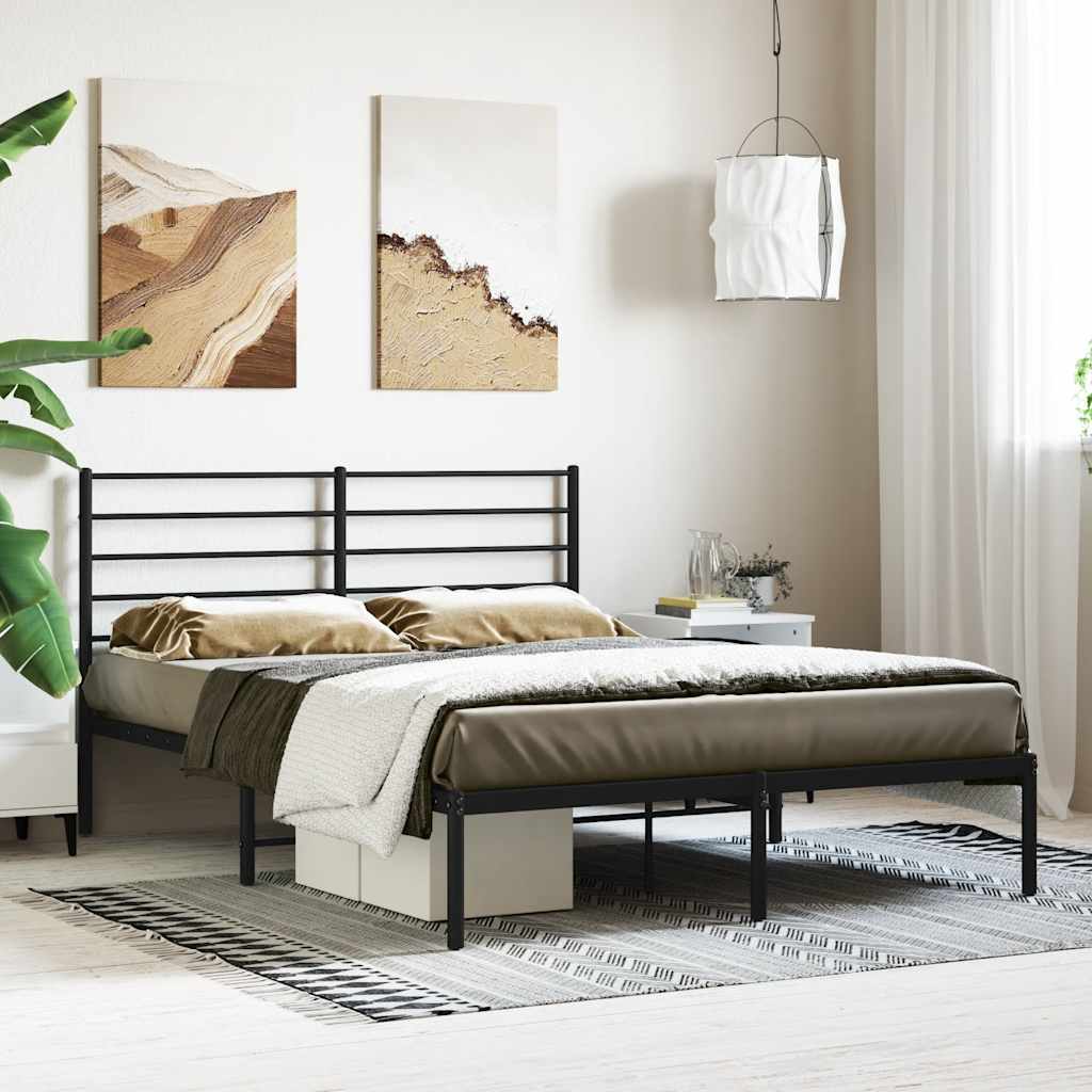 Metal Bed Frame without Mattress with Headboard Black 140x190cm