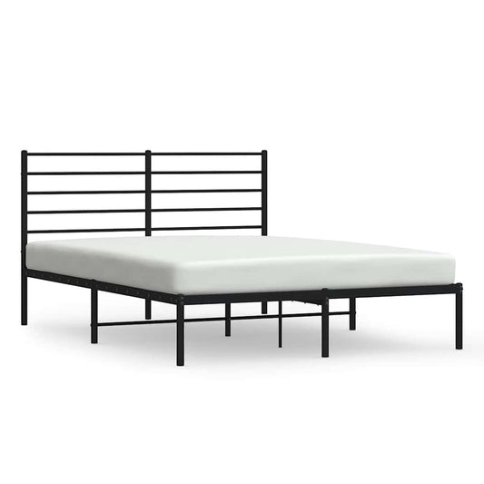 Metal Bed Frame without Mattress with Headboard Black 150x200cm
