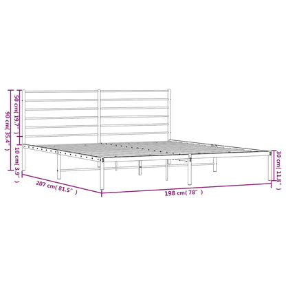 Metal Bed Frame without Mattress with Headboard Black 193x203cm