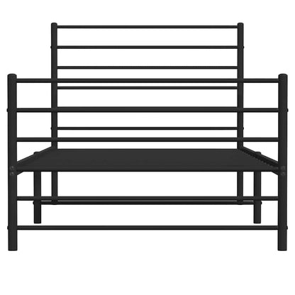 Metal Bed Frame without Mattress with Footboard Black 75x190cm