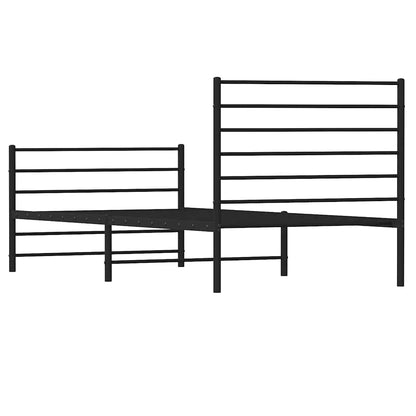 Metal Bed Frame without Mattress with Footboard Black 75x190cm
