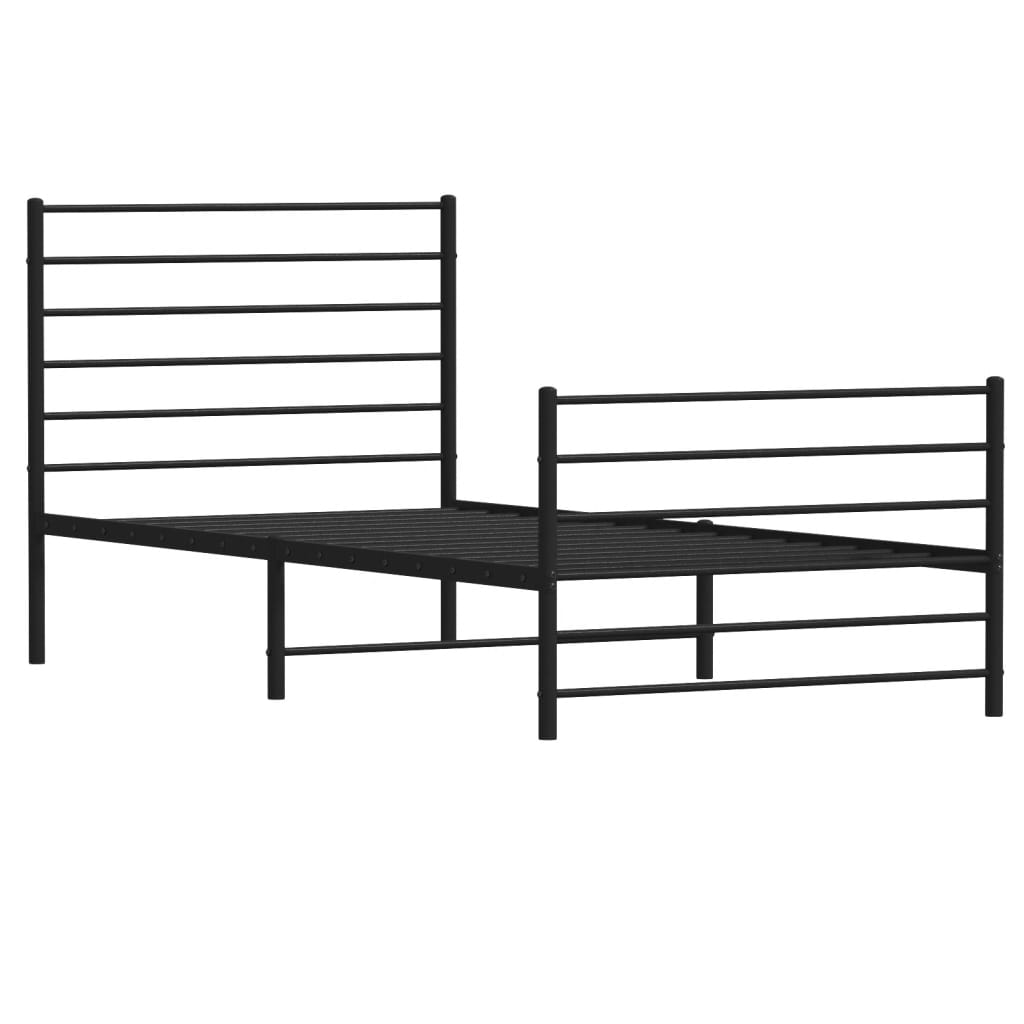 Metal Bed Frame without Mattress with Footboard Black 90x190cm