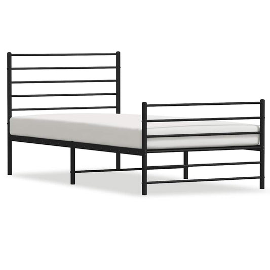 Metal Bed Frame without Mattress with Footboard Black 100x190cm