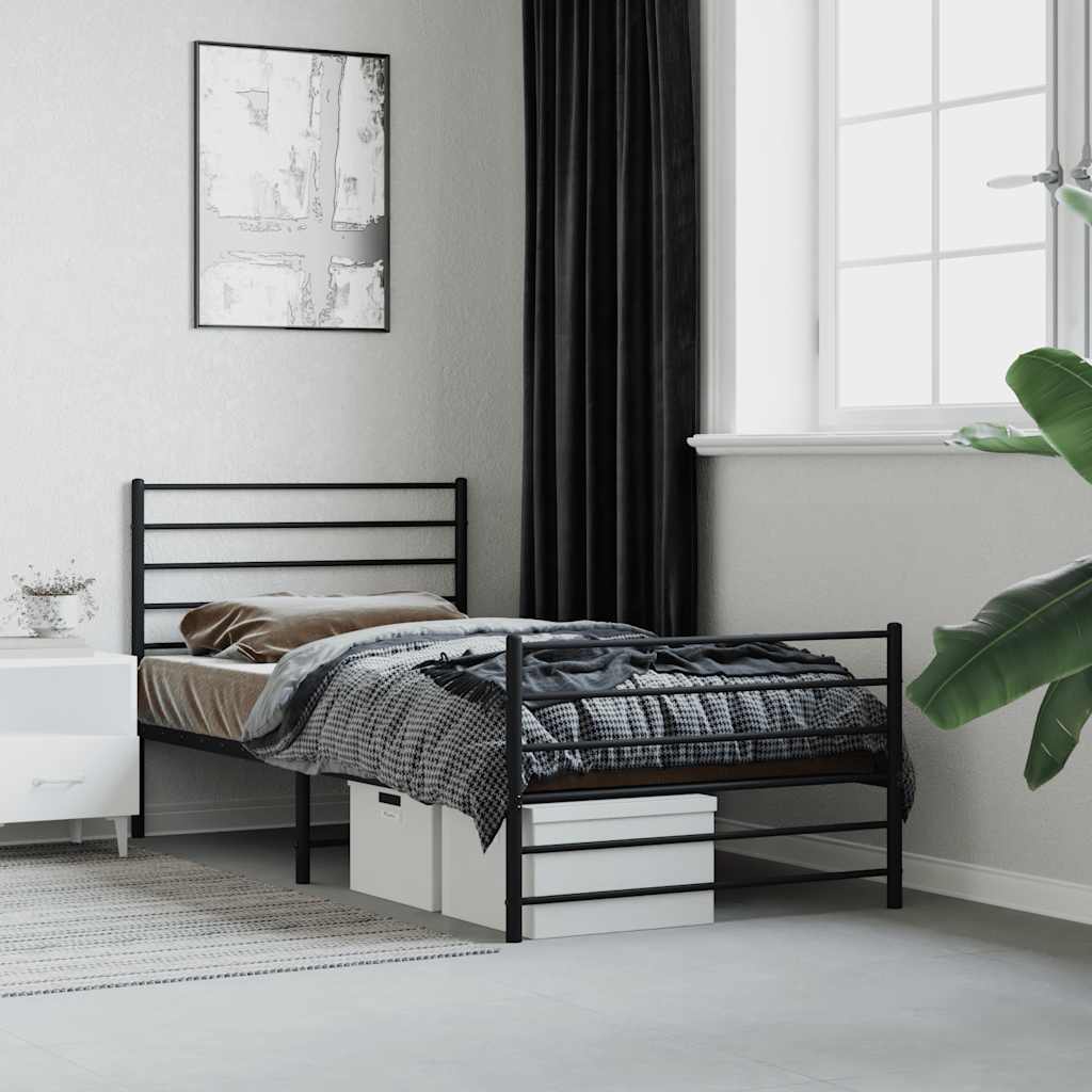 Metal Bed Frame without Mattress with Footboard Black 107x203cm