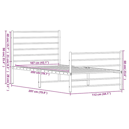 Metal Bed Frame without Mattress with Footboard Black 107x203cm