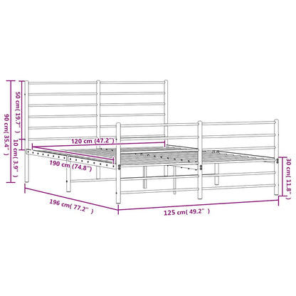 Metal Bed Frame without Mattress with Footboard Black 120x190cm