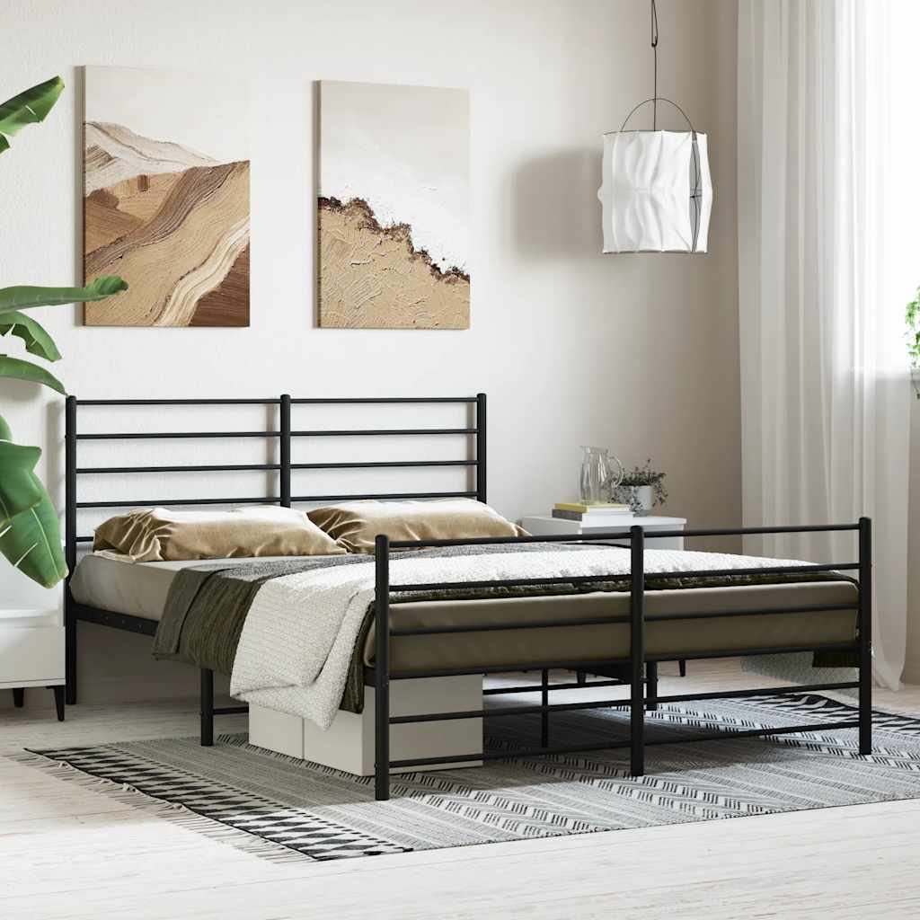 Metal Bed Frame without Mattress with Footboard Black 140x200cm
