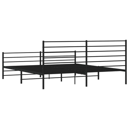 Metal Bed Frame without Mattress with Footboard Black 200x200cm