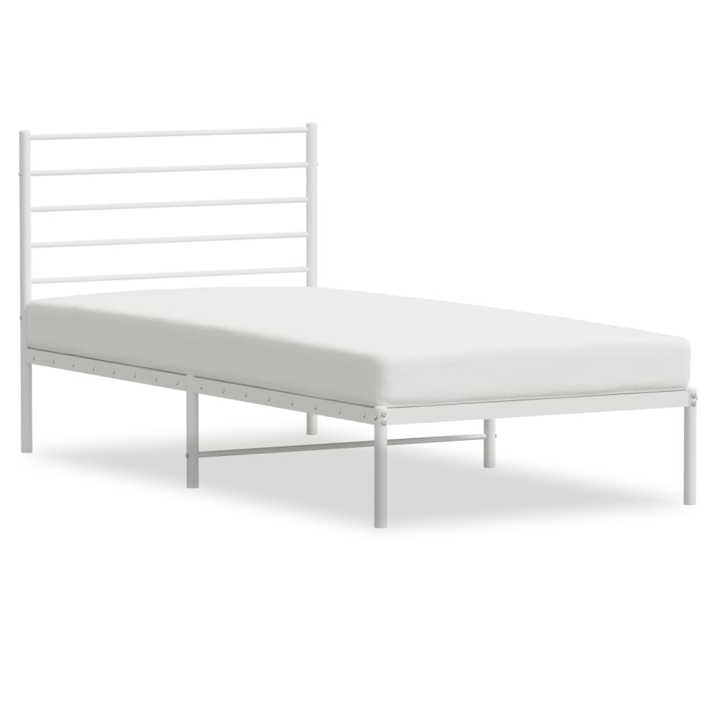 Metal Bed Frame without Mattress with Headboard White 75x190cm