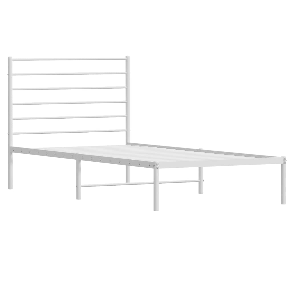 Metal Bed Frame without Mattress with Headboard White 75x190cm