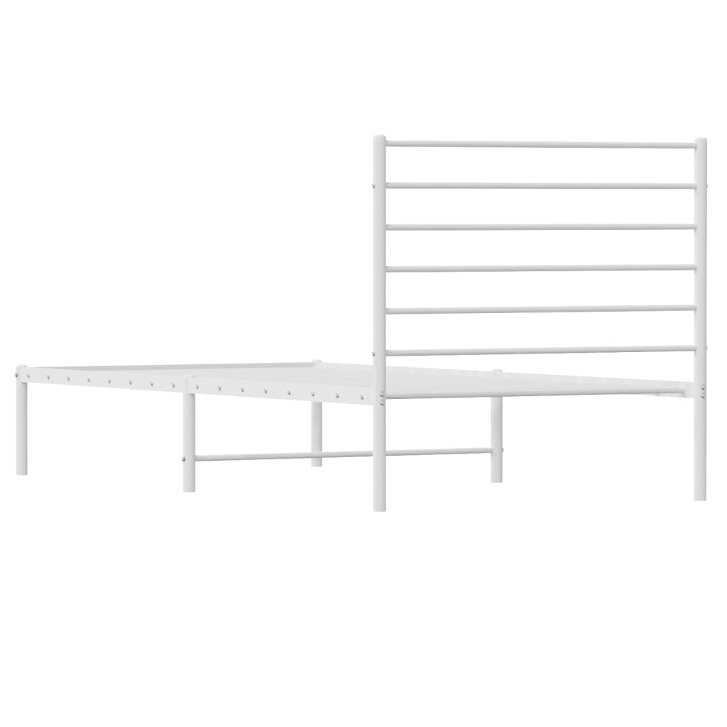 Metal Bed Frame without Mattress with Headboard White 75x190cm