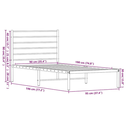 Metal Bed Frame without Mattress with Headboard White 90x190cm