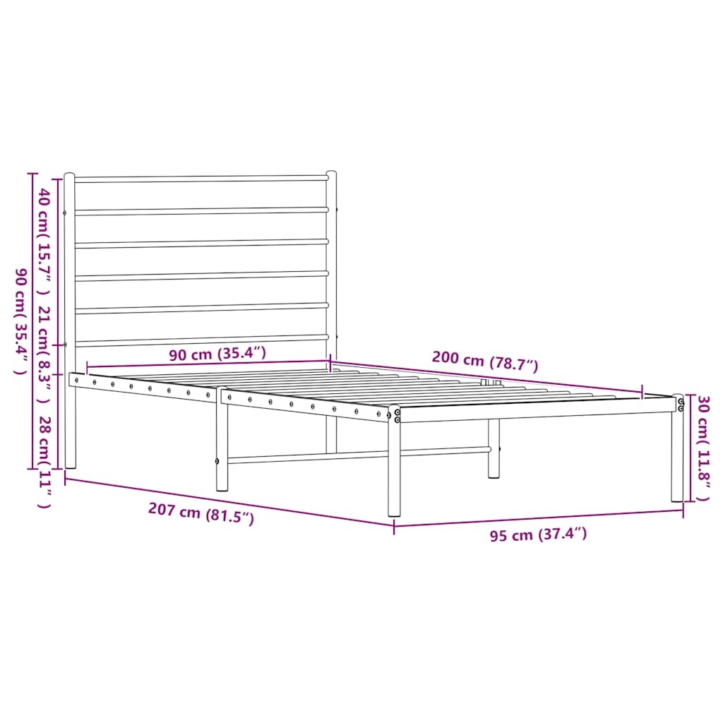 Metal Bed Frame without Mattress with Headboard White 90x200cm
