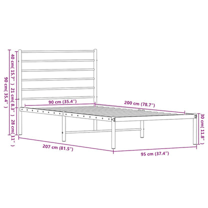 Metal Bed Frame without Mattress with Headboard White 90x200cm