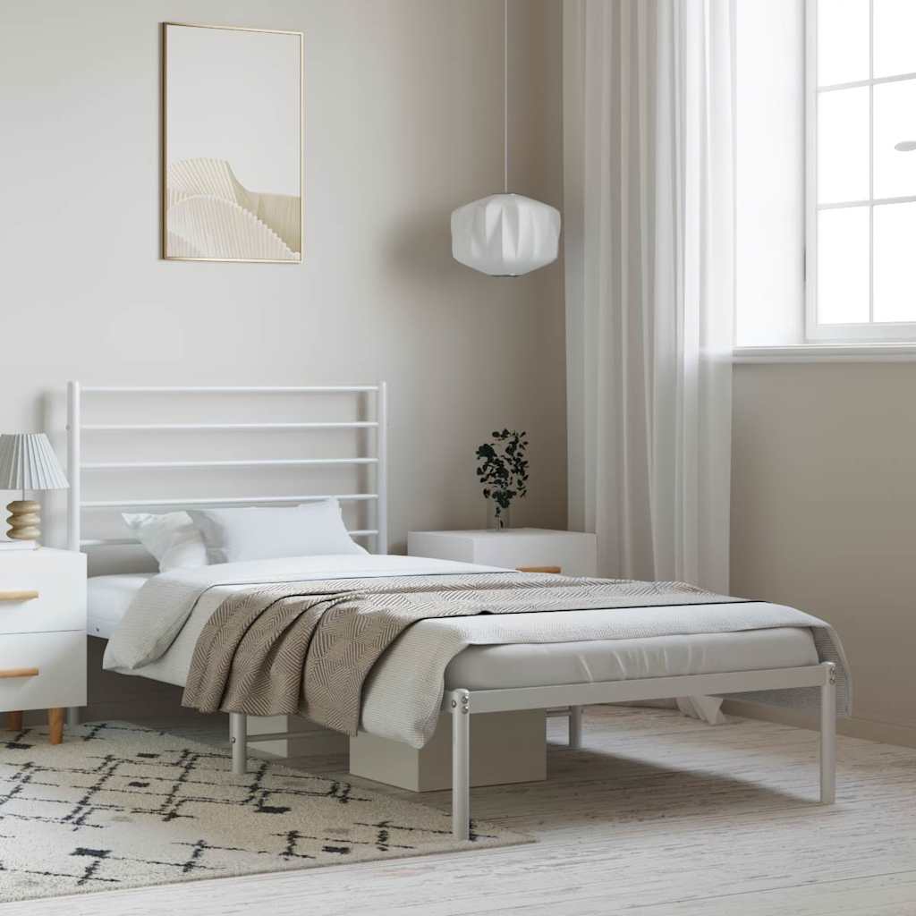 Metal Bed Frame without Mattress with Headboard White 100x190cm