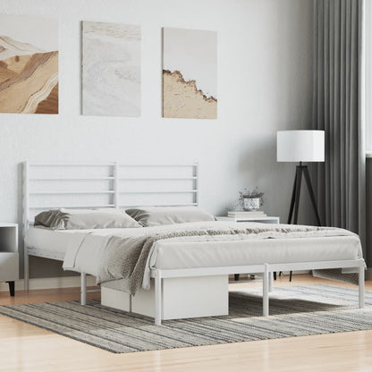 Metal Bed Frame without Mattress with Headboard White 120x190cm