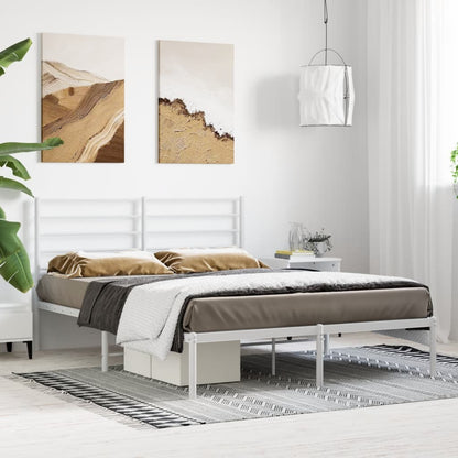 Metal Bed Frame without Mattress with Headboard White 160x200cm