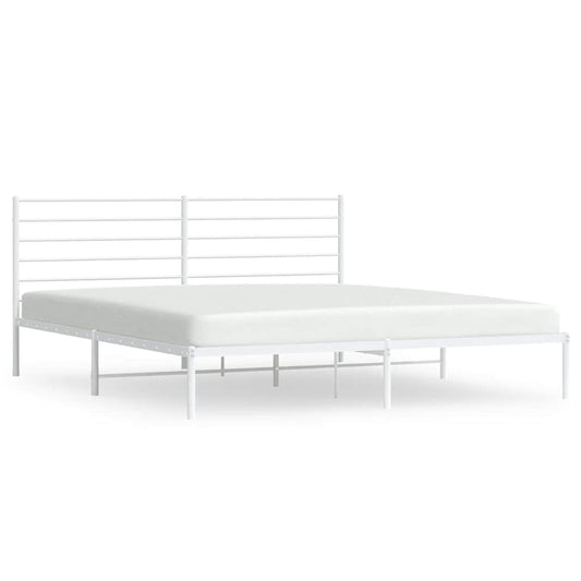 Metal Bed Frame without Mattress with Headboard White 183x213cm