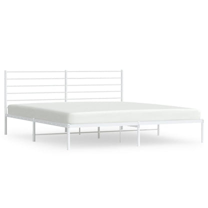 Metal Bed Frame without Mattress with Headboard White 200x200cm