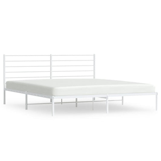 Metal Bed Frame without Mattress with Headboard White 200x200cm