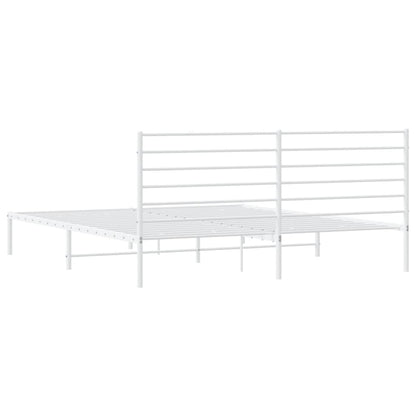 Metal Bed Frame without Mattress with Headboard White 200x200cm