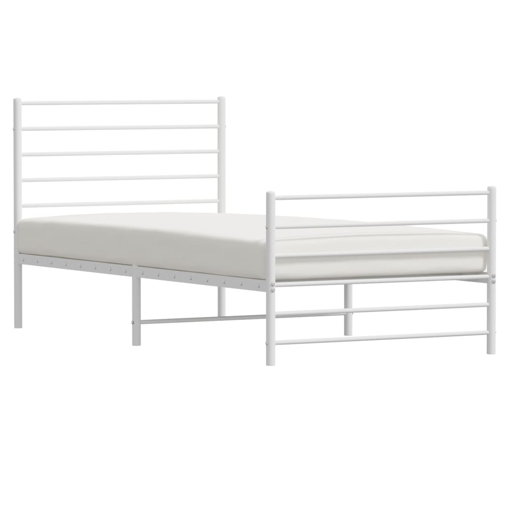 Metal Bed Frame without Mattress with Footboard White 90x190cm