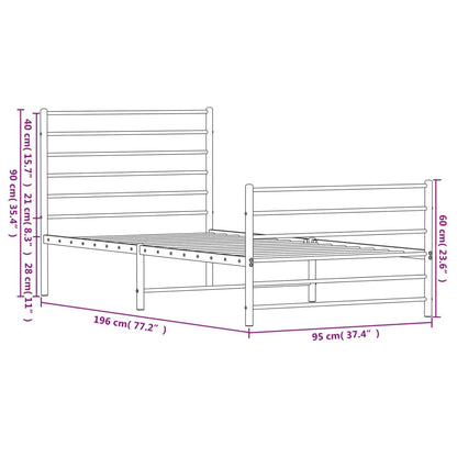 Metal Bed Frame without Mattress with Footboard White 90x190cm