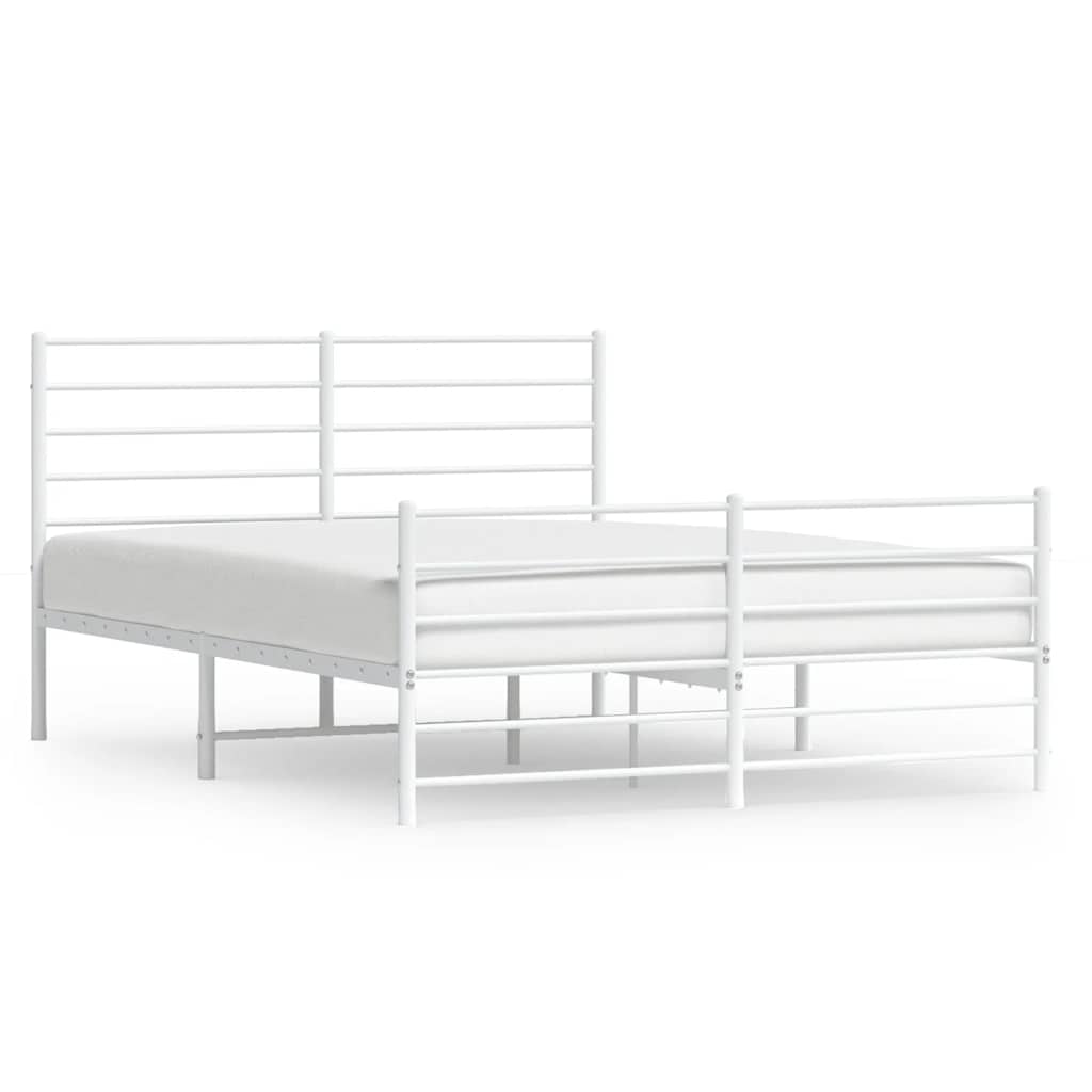 Metal Bed Frame without Mattress with Footboard White 135x190cm