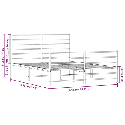 Metal Bed Frame without Mattress with Footboard White 135x190cm