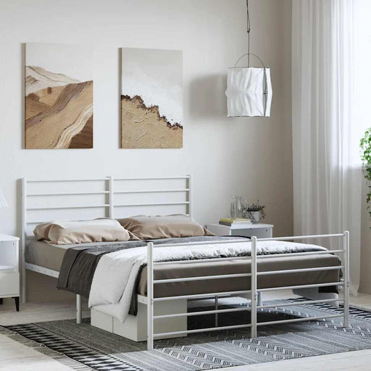 Metal Bed Frame without Mattress with Footboard White 135x190cm