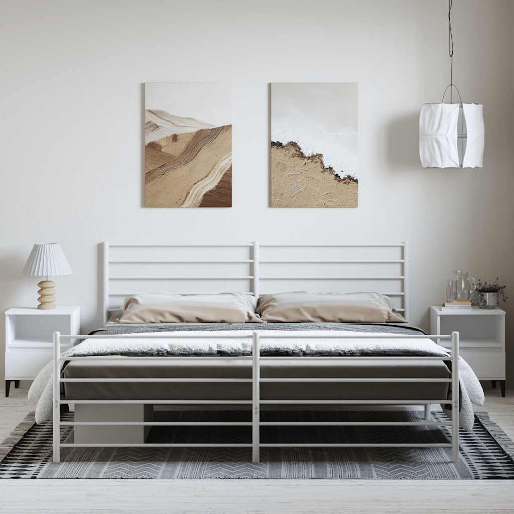 Metal Bed Frame without Mattress with Footboard White 193x203cm