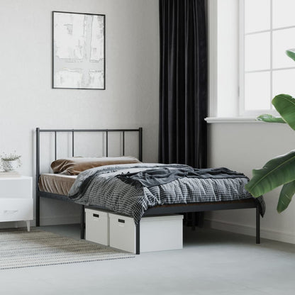 Metal Bed Frame without Mattress with Headboard Black 75x190cm