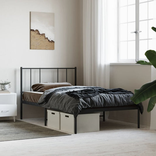 Metal Bed Frame without Mattress with Headboard Black 90x200cm