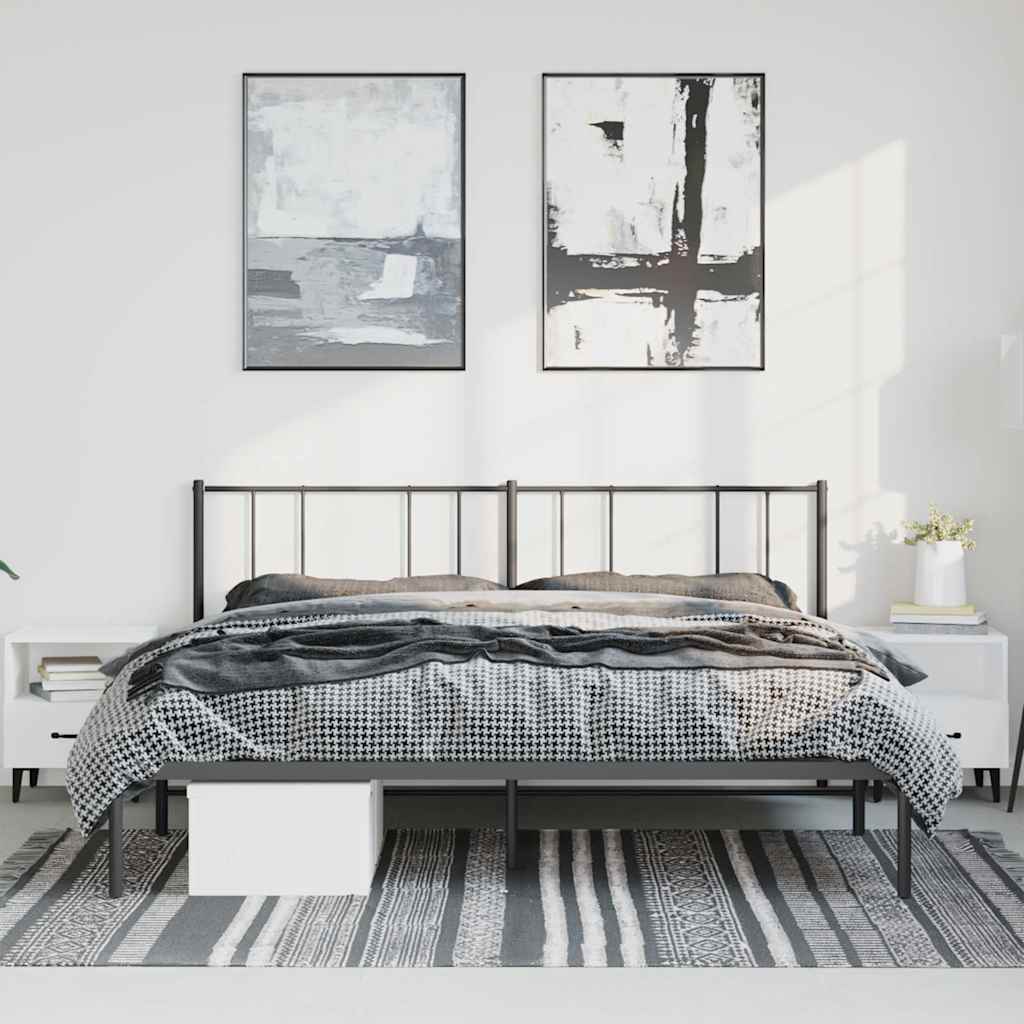 Metal Bed Frame without Mattress with Headboard Black 193x203cm