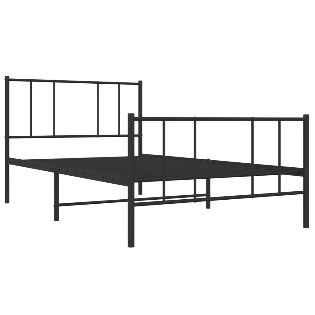 Metal Bed Frame without Mattress with Footboard Black 90x190cm