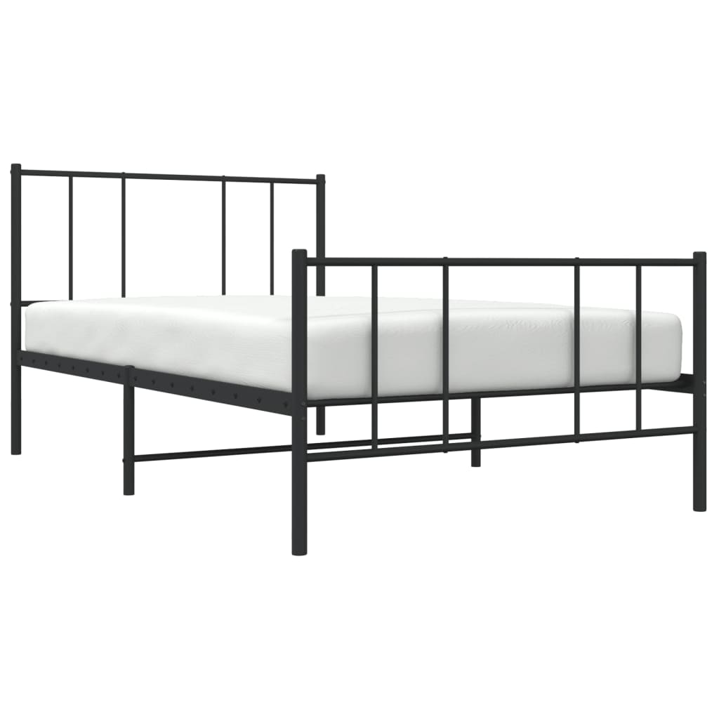 Metal Bed Frame without Mattress with Footboard Black 90x190cm