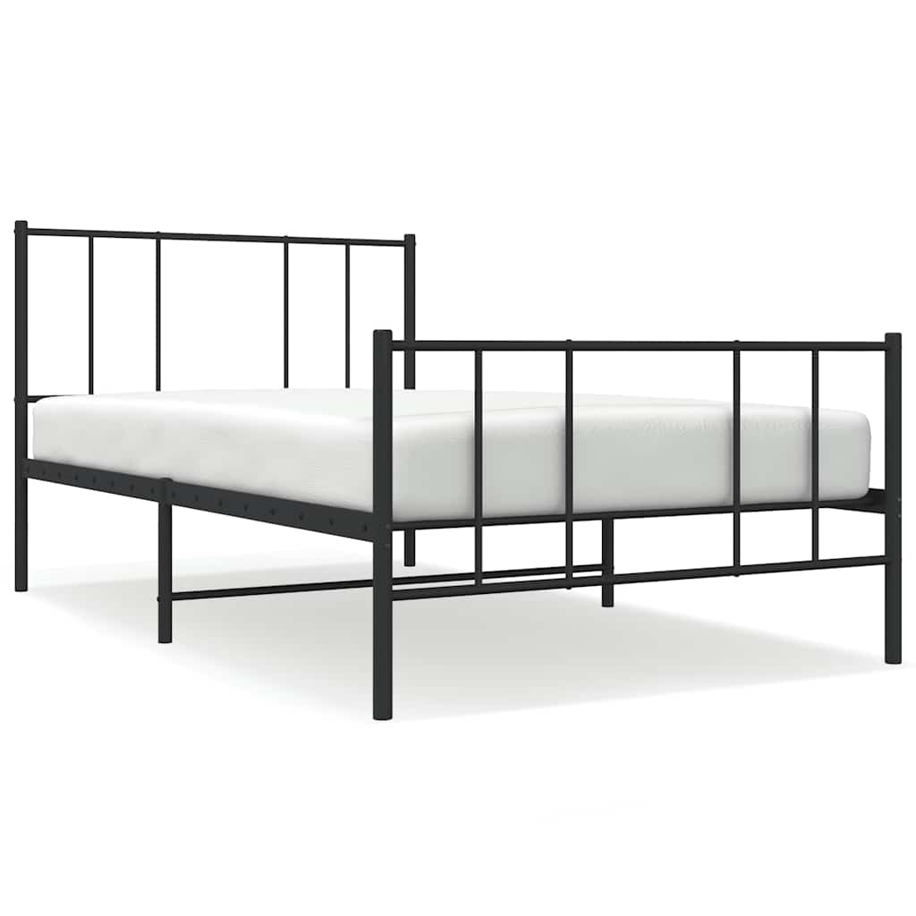 Metal Bed Frame without Mattress with Footboard Black 100x190cm