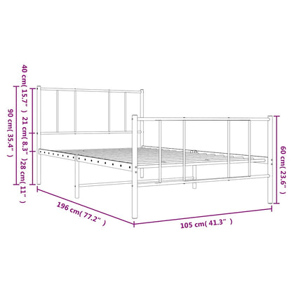 Metal Bed Frame without Mattress with Footboard Black 100x190cm