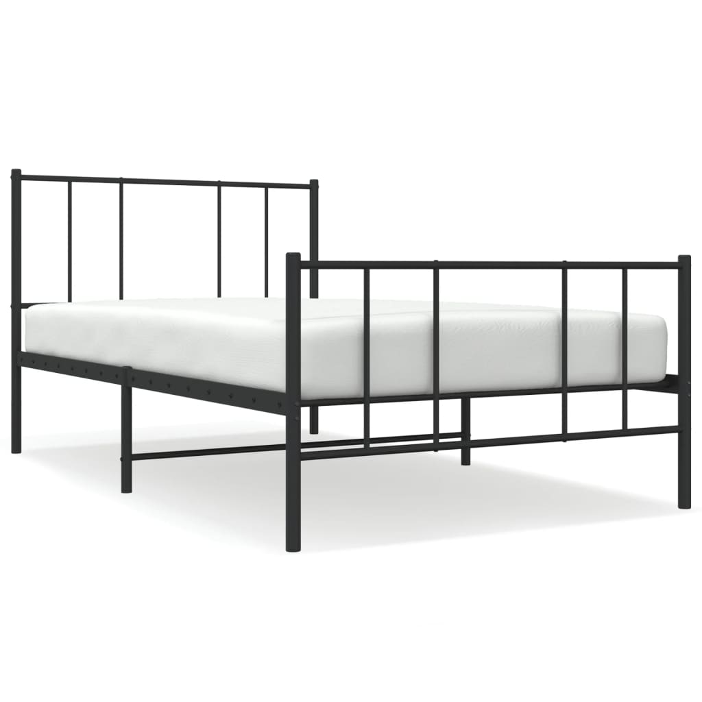 Metal Bed Frame without Mattress with Footboard Black 100x200cm