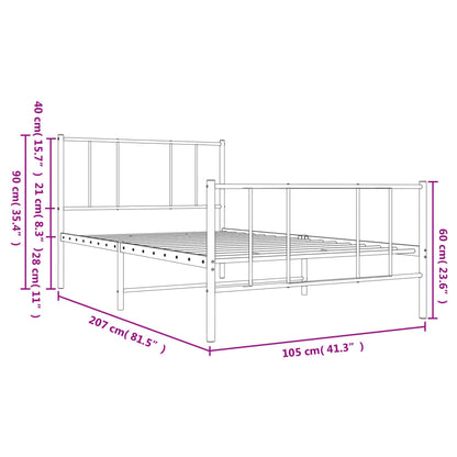 Metal Bed Frame without Mattress with Footboard Black 100x200cm