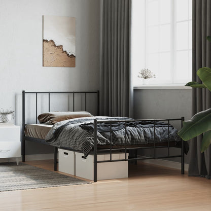 Metal Bed Frame without Mattress with Footboard Black 100x200cm