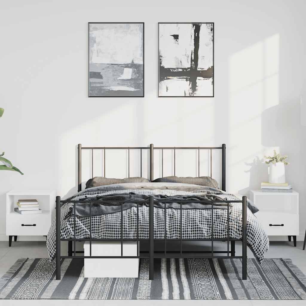 Metal Bed Frame without Mattress with Footboard Black 135x190cm
