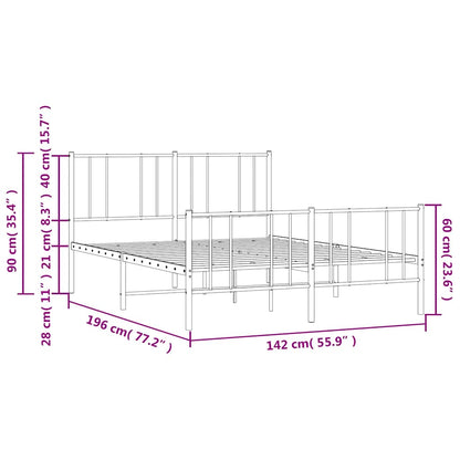 Metal Bed Frame without Mattress with Footboard Black 135x190cm