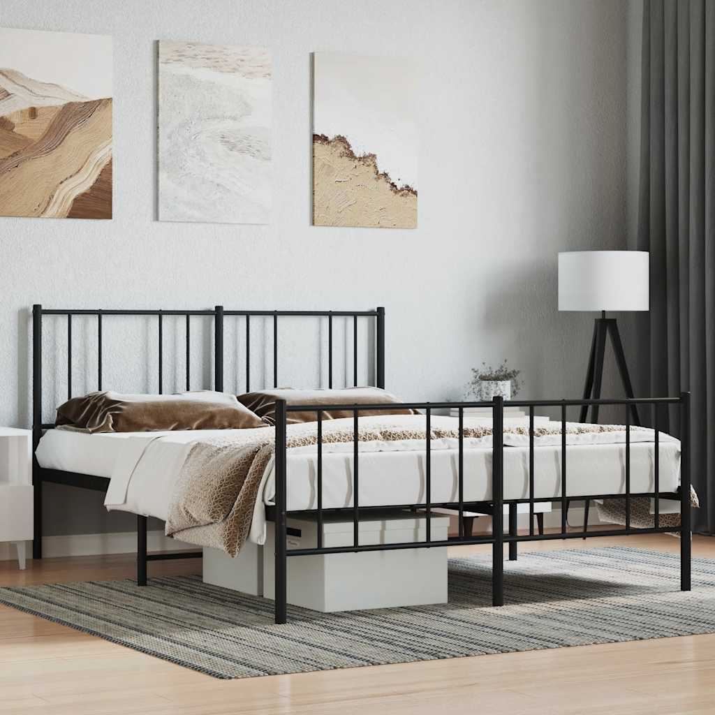 Metal Bed Frame without Mattress with Footboard Black 140x200cm