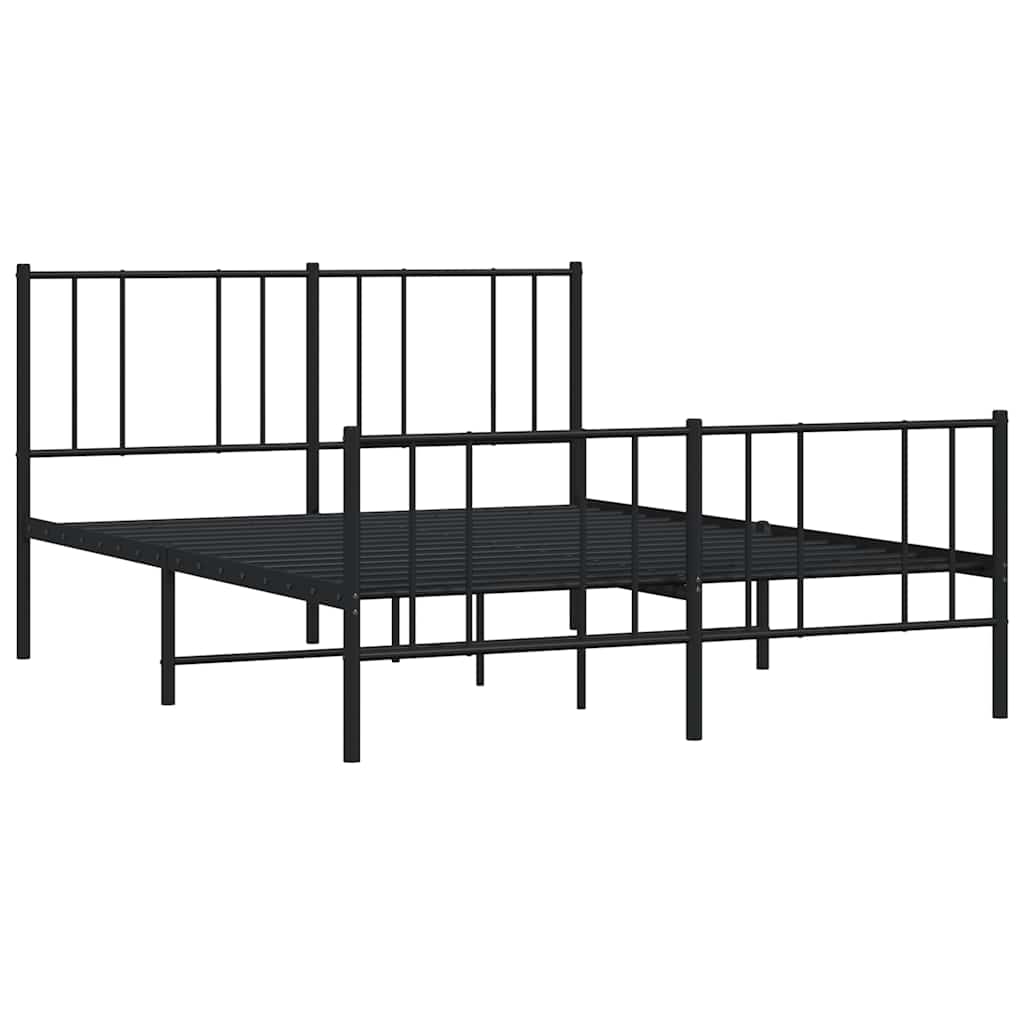 Metal Bed Frame without Mattress with Footboard Black 150x200cm